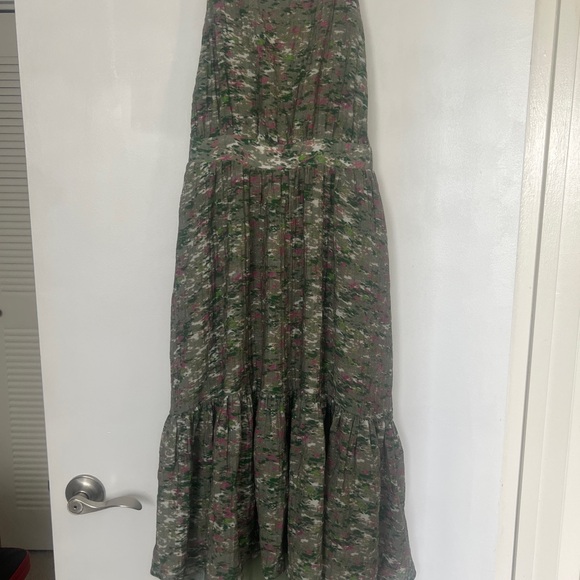 THE KORNER Floral Green Tiered Midi Dress with Spaghetti Straps - Picture 2 of 8